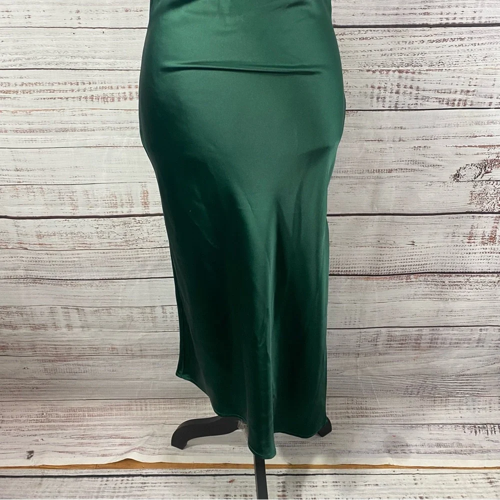 PETAL + PUP EMERALD GREEN LOW CUT BACK SILKY SIZE 4 HIGH LOW HEM DRESS - Picture 4 of 12